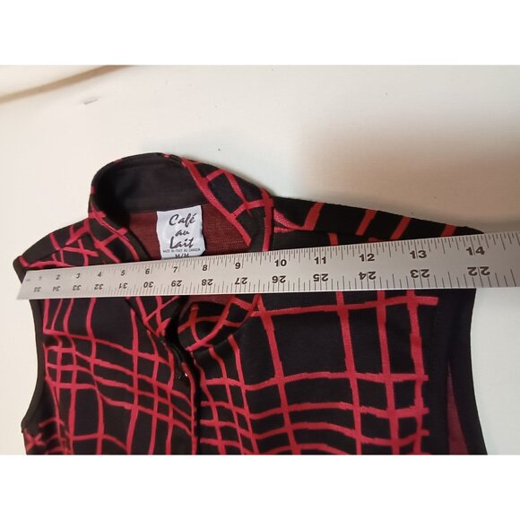 Cafe Au Lait Womens Button Front Black/Red Plaid Vest Medium Zip Pockets Stretch - Picture 5 of 9